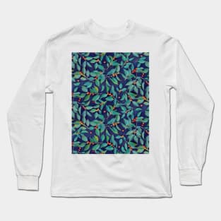 Leaves + Berries in Navy Blue, Teal & Tangerine Long Sleeve T-Shirt